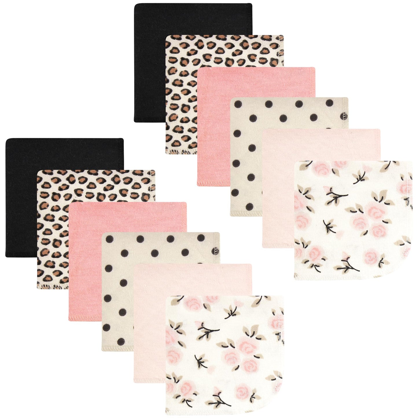 Hudson Baby Unisex Baby Flannel Cotton Washcloths, Neutral Pink Floral 12 Pack, One Size