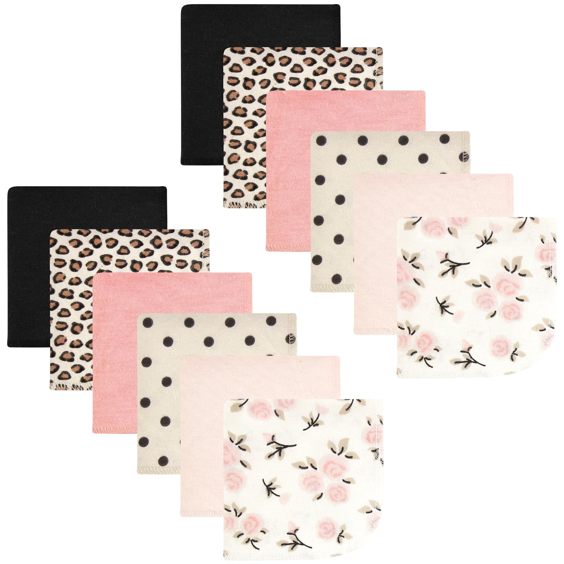 Hudson Baby Unisex Baby Flannel Cotton Washcloths, Neutral Pink Floral 12 Pack, One Size