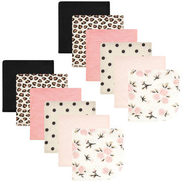 Hudson Baby Unisex Baby Flannel Cotton Washcloths, Neutral Pink Floral 12 Pack, One Size