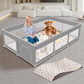 Baby Playpen with Mat 74x50 inch, Playpen for Babies and Toddlers, Baby Play Pen Design with External Zipper Gate, Play Yard wit