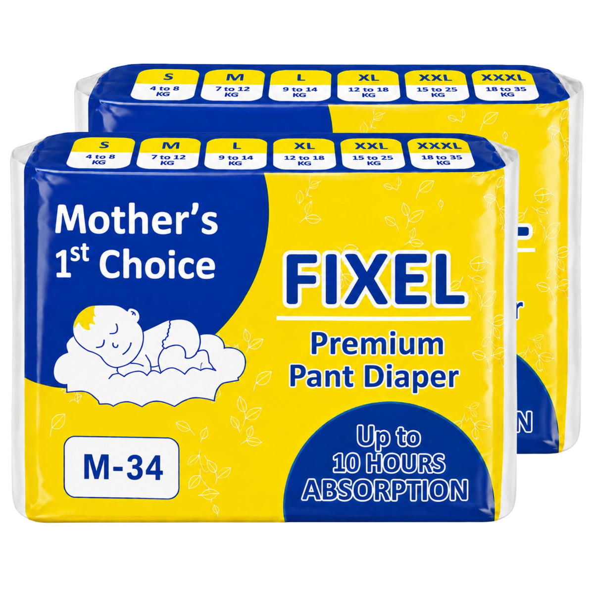 Fixel Baby Diaper Pants Medium M Size Pack Of 2 (68 Pieces)