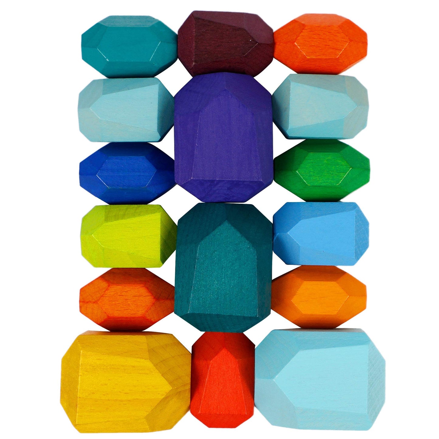 Cllayees 16 Pcs Wooden Stacking Blocks Rocks Building Toys, Colored Solid Wood Stones Pre-School Educational Games Creative Toys