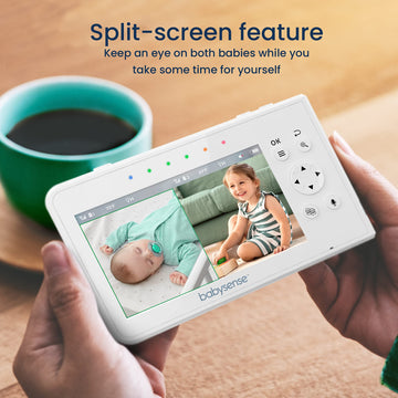 Babysense Baby Monitor With 2 Cameras And Audio 4.3', Non Wifi Baby Monitor, Dual Split Screen, Portable Double Sleep Video Mon