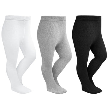 Stelle Toddler Girls Tights Baby Seamless Knit Thick Cotton Leggings Pantyhose(Infants/Kids/Childern)(Black+White+Grey,3Xs)