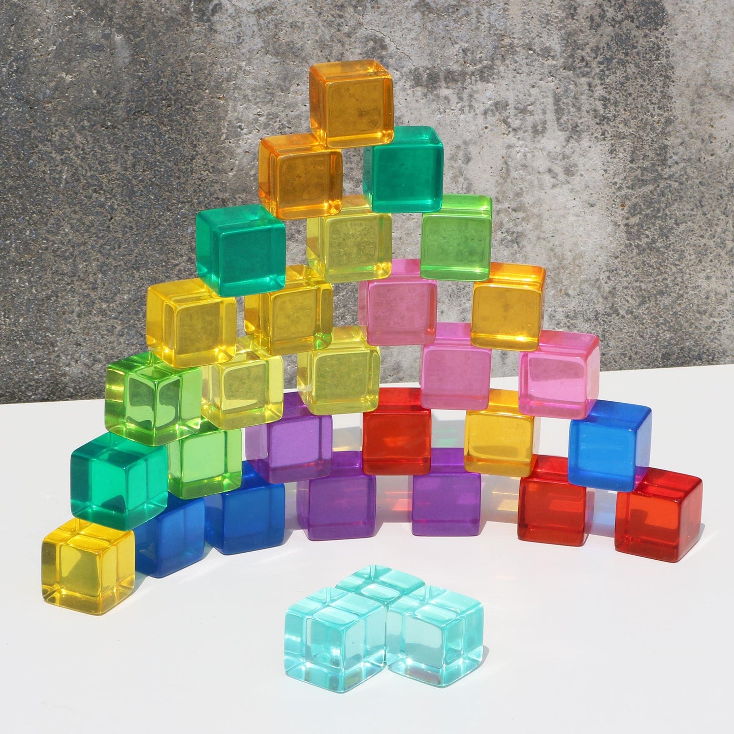 Candywood Rainbow Acrylic Gem Cubes Blocks Children Educational Sensory Training Crystal Toys Baby Learn Color Light Shadow Stac