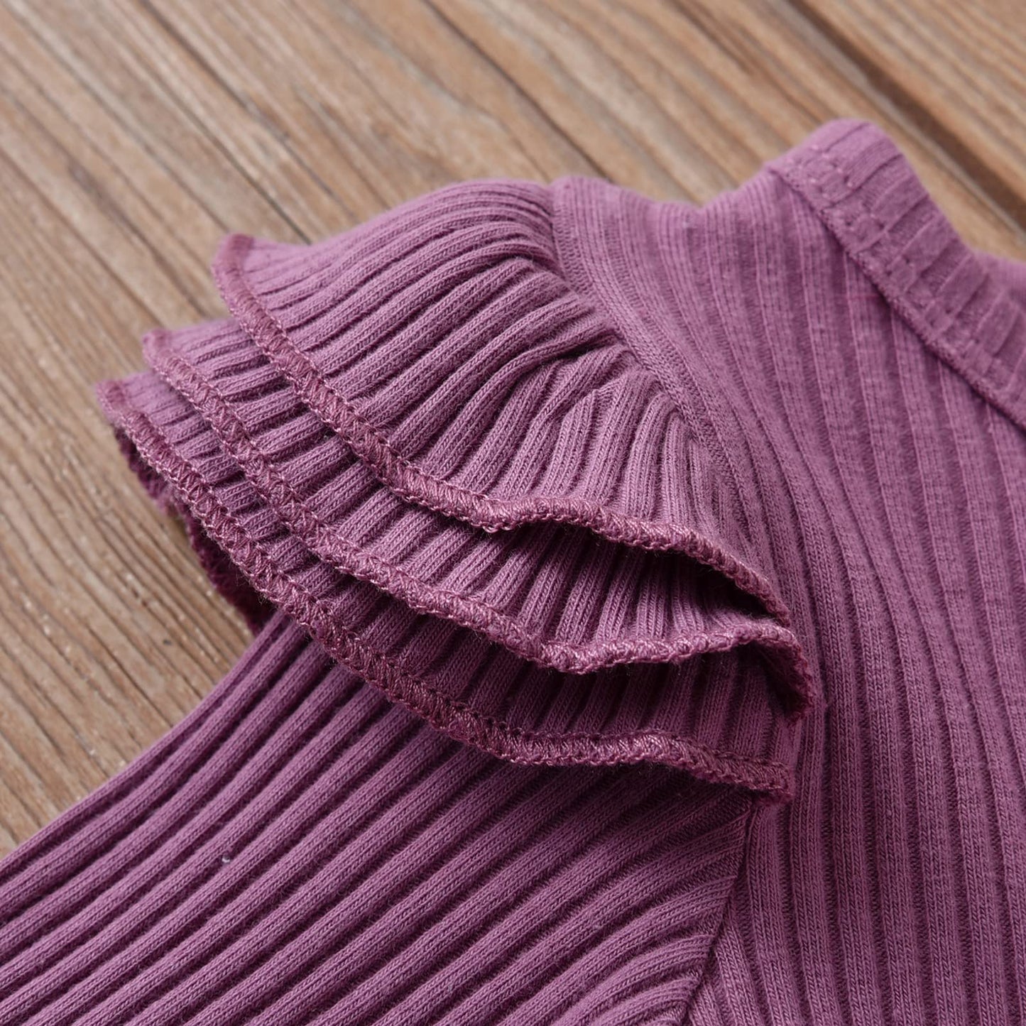 Kulcerry Newborn Infant Baby Girl Clothes Solid Color Ribbed Long Sleeve Romper Pants Headband Outfits Set (Purple,Newborn)