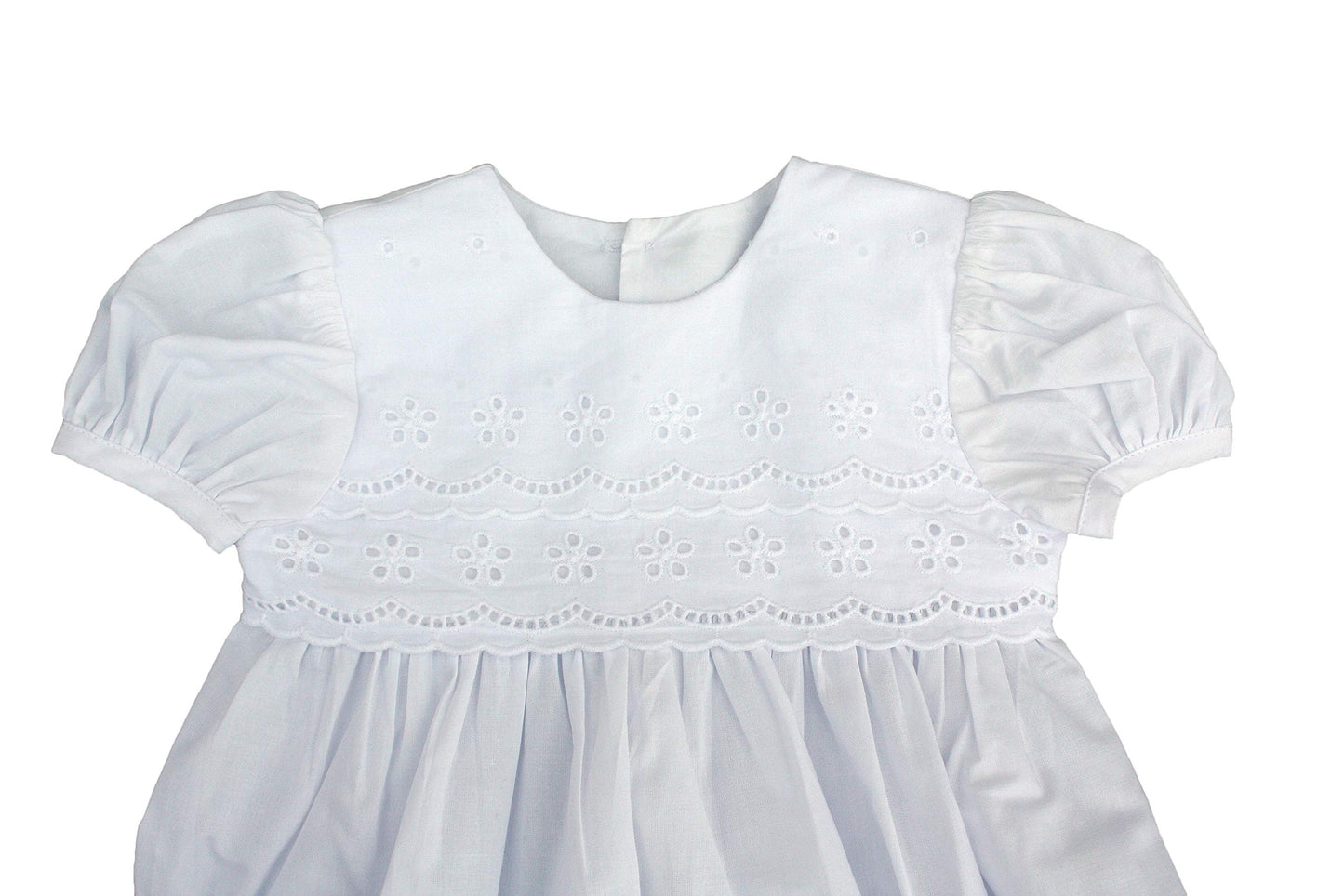 White Cotton Christening Baptism Gown With Lace Border With Bonnet - 24 Month