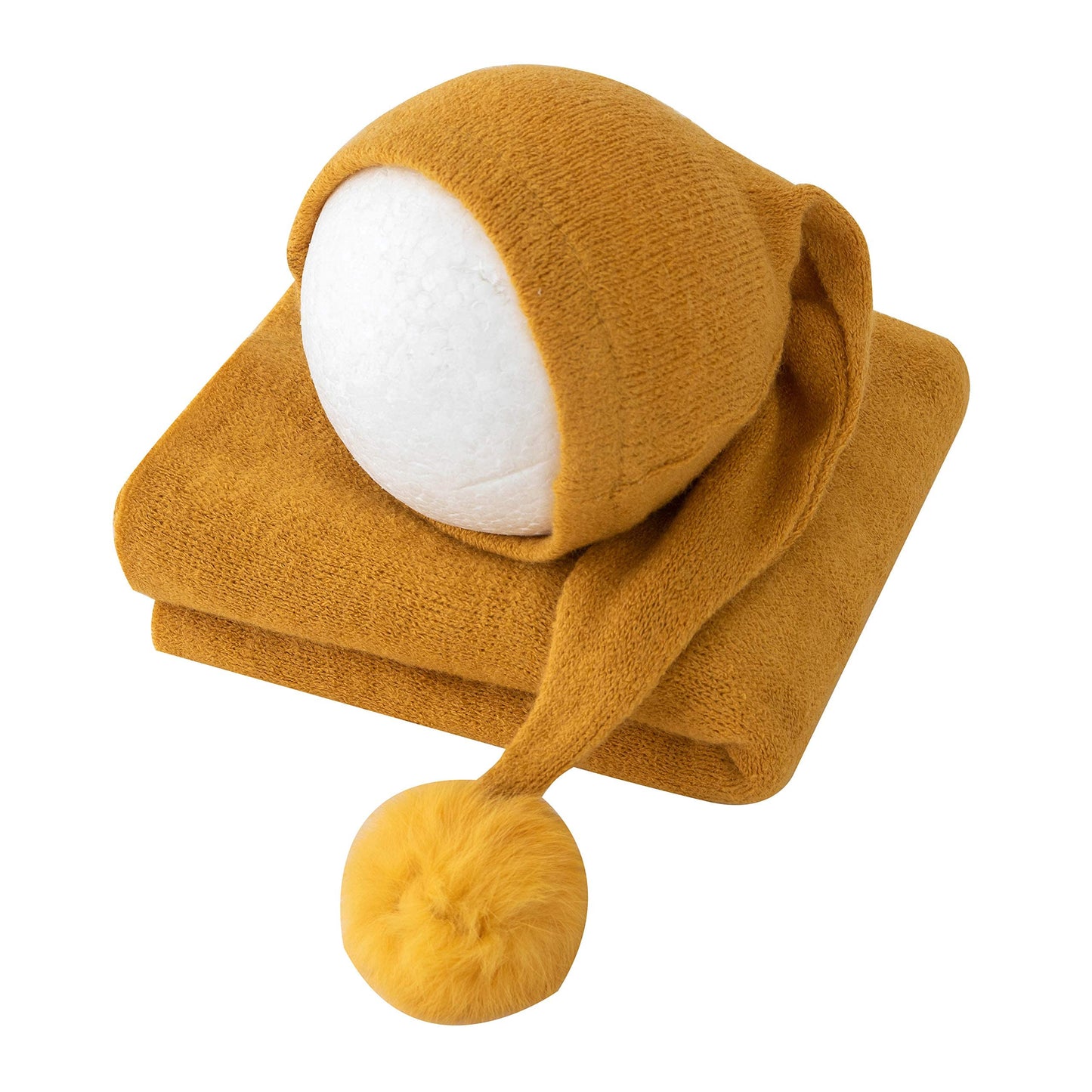 Vemonllas Fashion Cute Newborn Baby Photography Props Outfits Boy Girl Knitted Long Tail Hat With Wrap Blanket Set (Ginger Yello