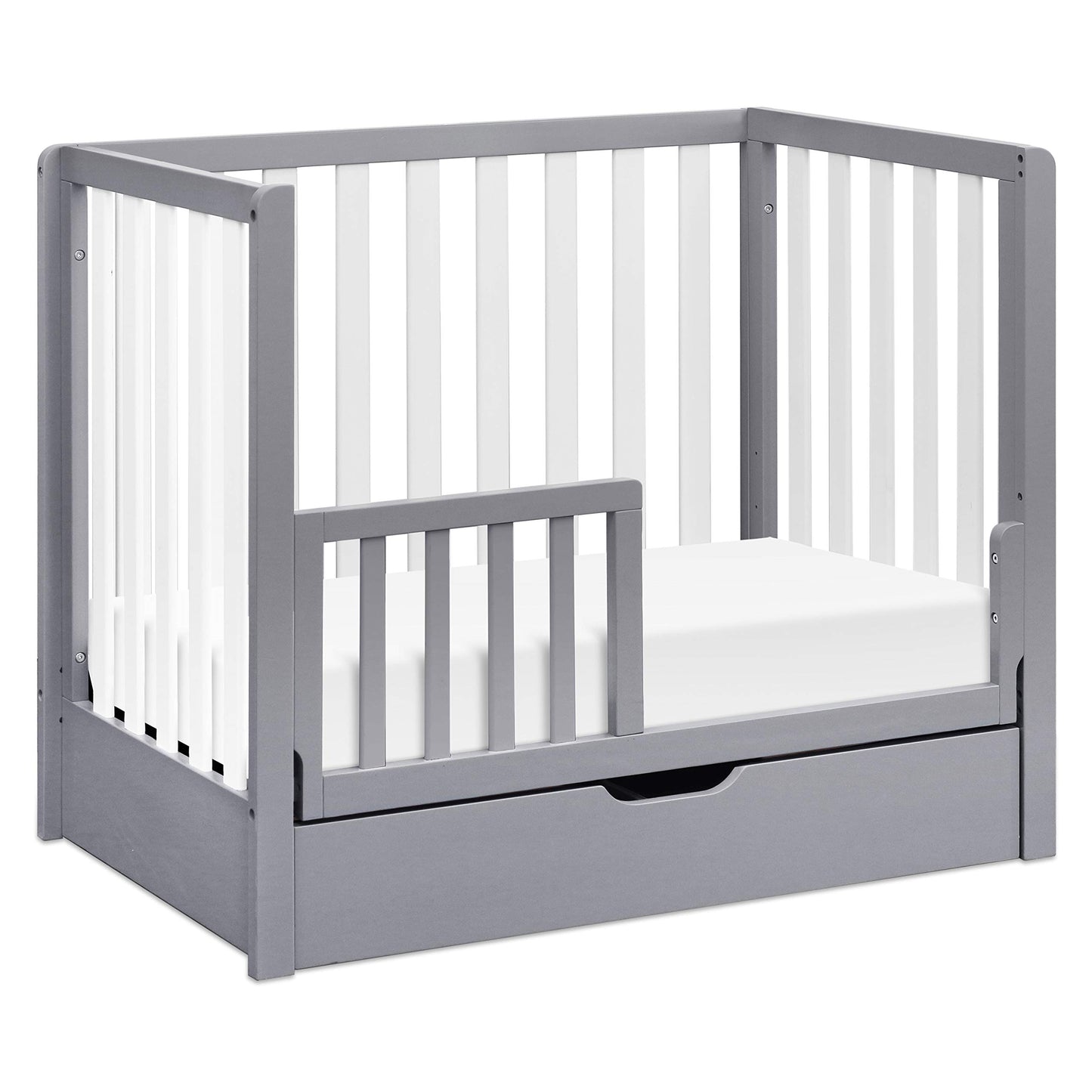 Carters by DaVinci Colby 4-in-1 Convertible Mini Crib with Trundle Drawer in Grey and White, Greenguard Gold Certified, Undercr
