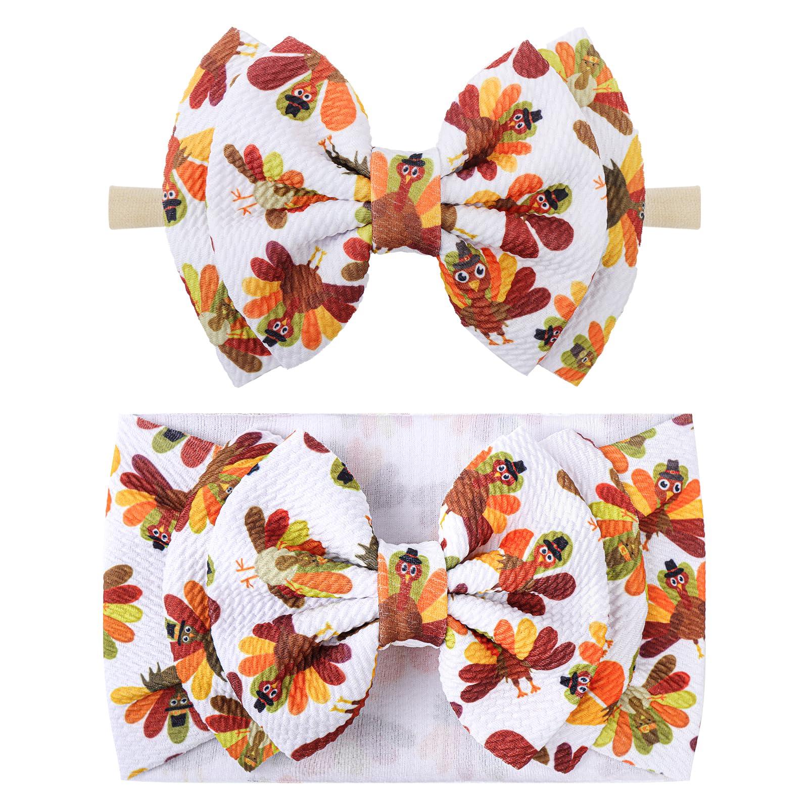 YanJie Hairband, Thanksgiving Baby Girl Headband with Turkey Printed Bows, Handmade Hair Accessories for Infant Toddlers Kids, O