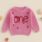 Beautooly First Birthday Outfit Baby Girl Boy Cute Letter Embroidery Warm Long Sleeve Oversized Sweater Infant Knitwear (Pink Va