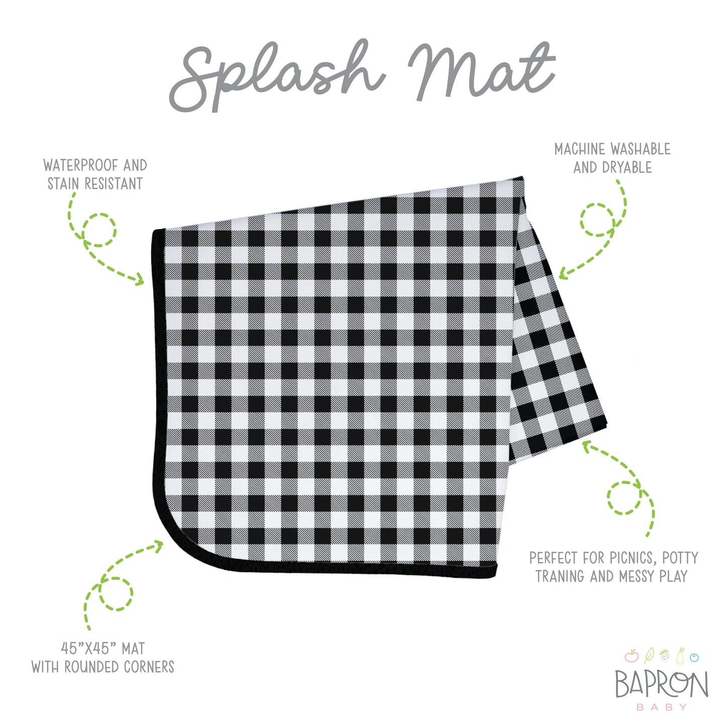 Bapronbaby White Buffalo Plaid Splash Mat - Waterproof Catch-All For Under High Chairs, Floors, Tables, Playtime Or Arts & Craft