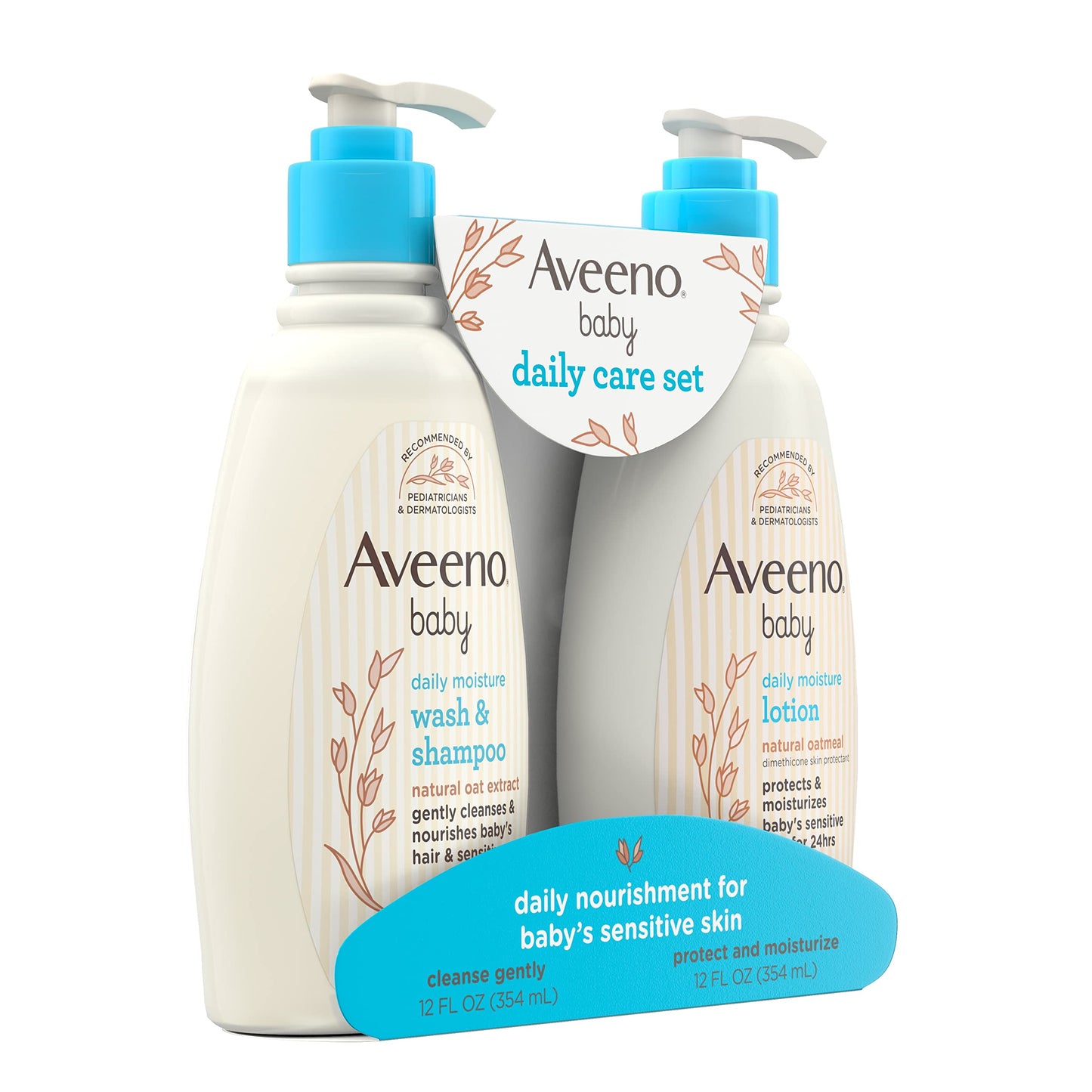 Aveeno Baby Daily Care Gift Set With Oat Extract & Prebiotic Oat, Contains Daily Moisturizing Body Lotion & Gentle 2-In-1 Baby B
