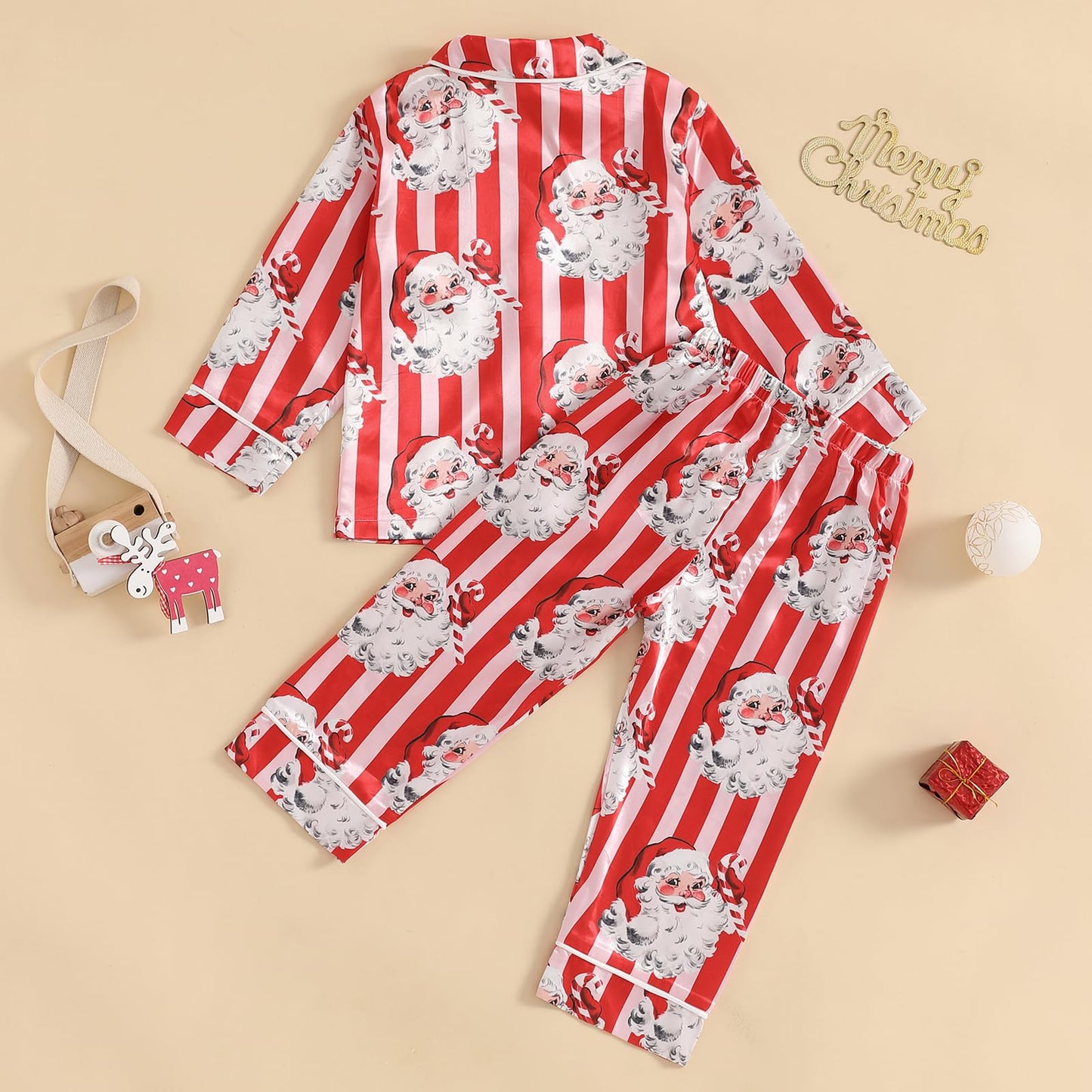 Afunbaby Toddler Baby Girl Boy Silk Satin Pajamas Set Button Down Pjs Kids Long Sleeve Shirt Pants Christmas Pjs Sleepwear (Red