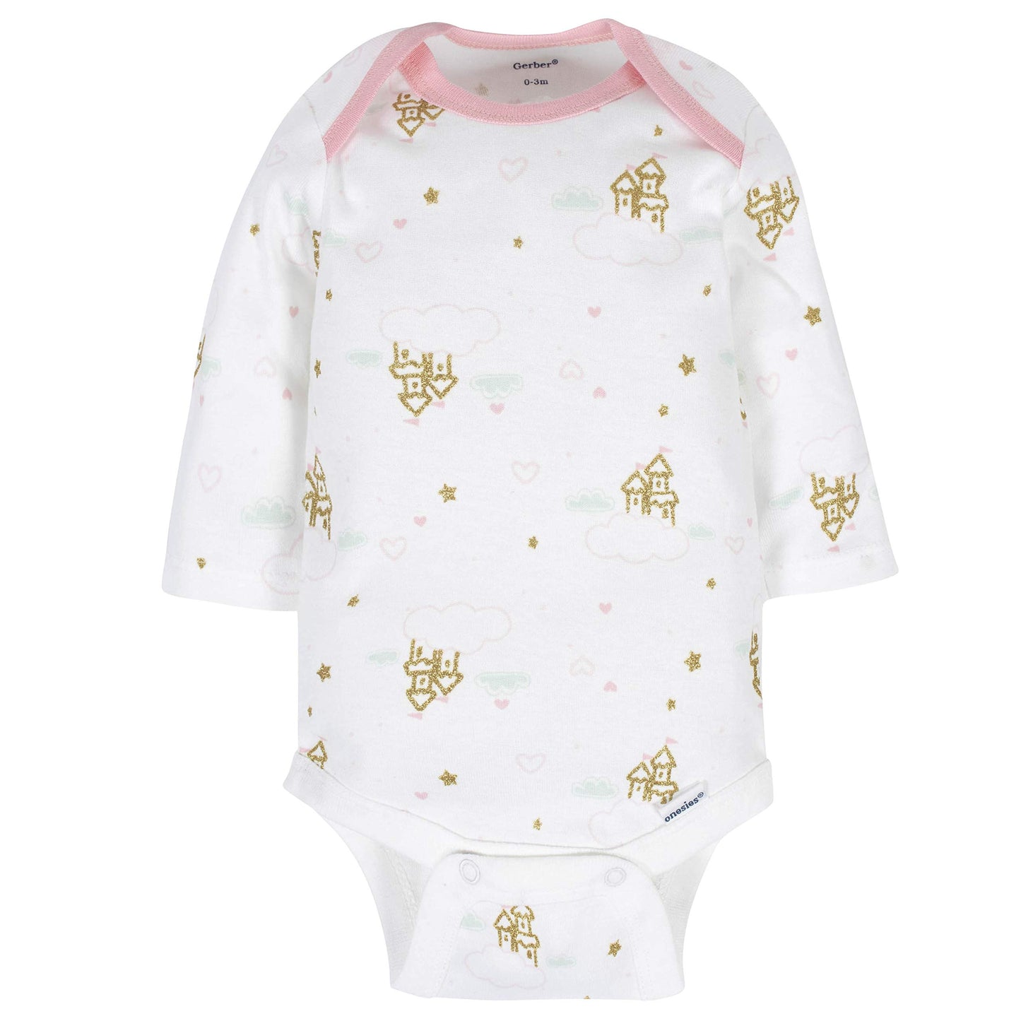 Gerber Baby Girls' 6-Pack Long-Sleeve Onesies Bodysuits, Castle, 12 Months