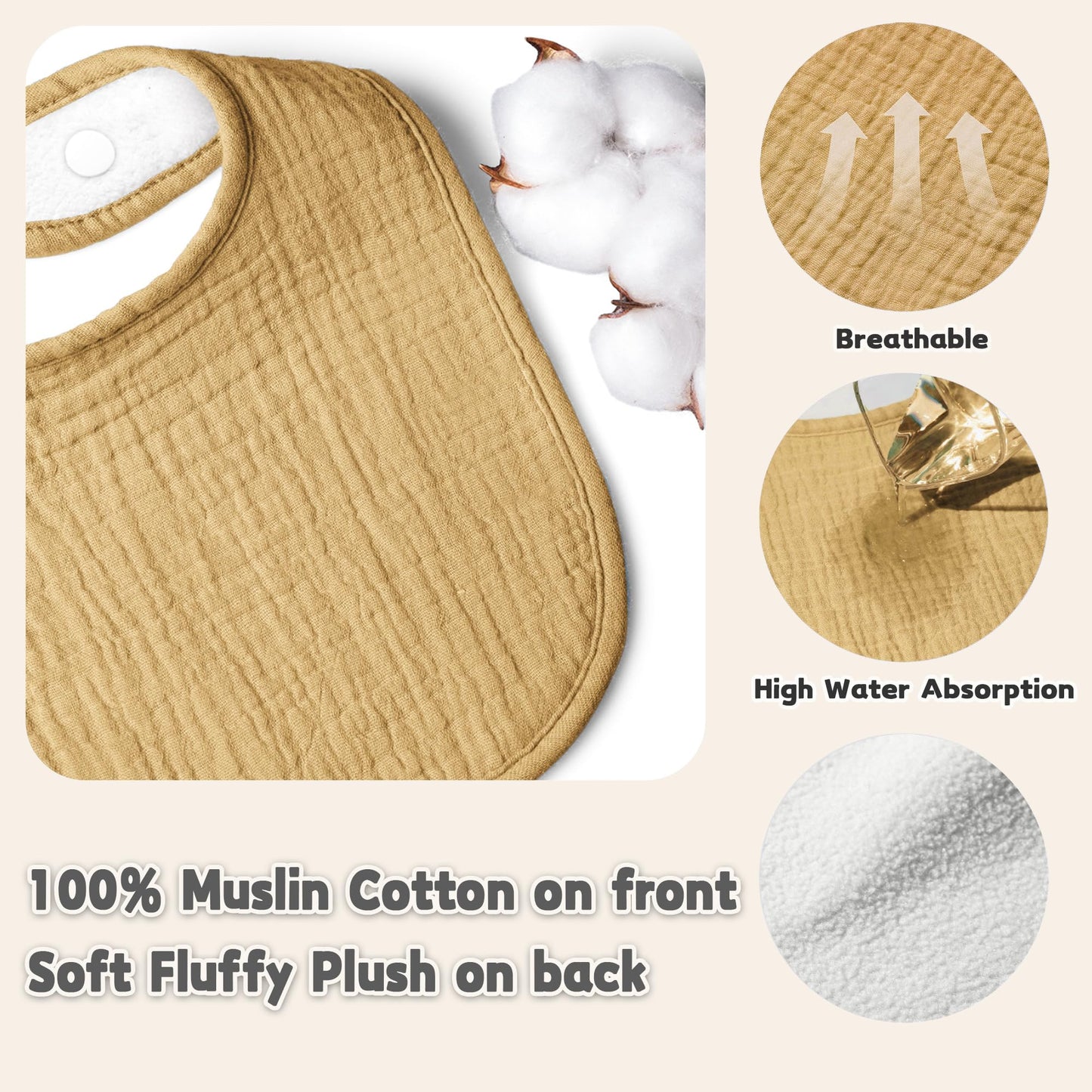 Susurration Muslin Baby Drool Bibs 10Pack Soft Square Adjustable Bandana Bibs For Unisex Baby Girls & Boys (Basic)