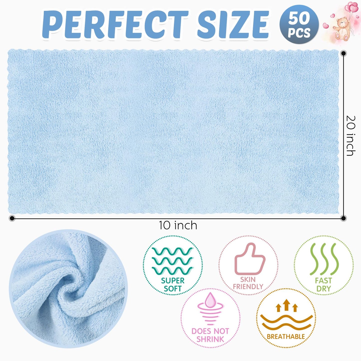 Newwiee 50 Pack Baby Burp Cloths 20''X10'' Absorbent Burping Cloths For Girl Boy Large Baby Rags Towels For Newborn Essential(Co