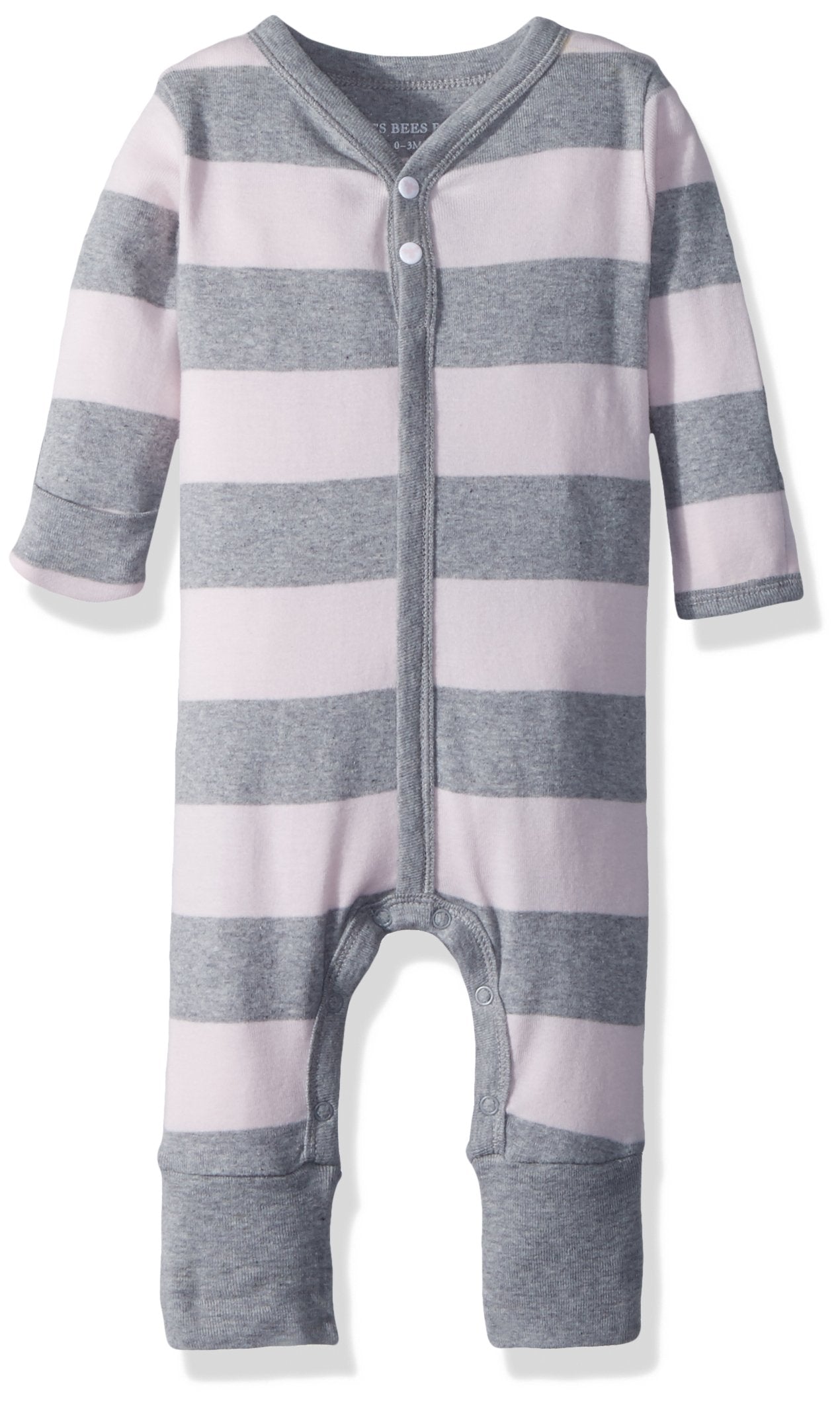 Burt'S Bees Baby Baby Girls Romper Jumpsuit, 100% Organic Cotton One-Piece Coverall Sleepers, Blossom Rugby Stripe, 3-6 Months U
