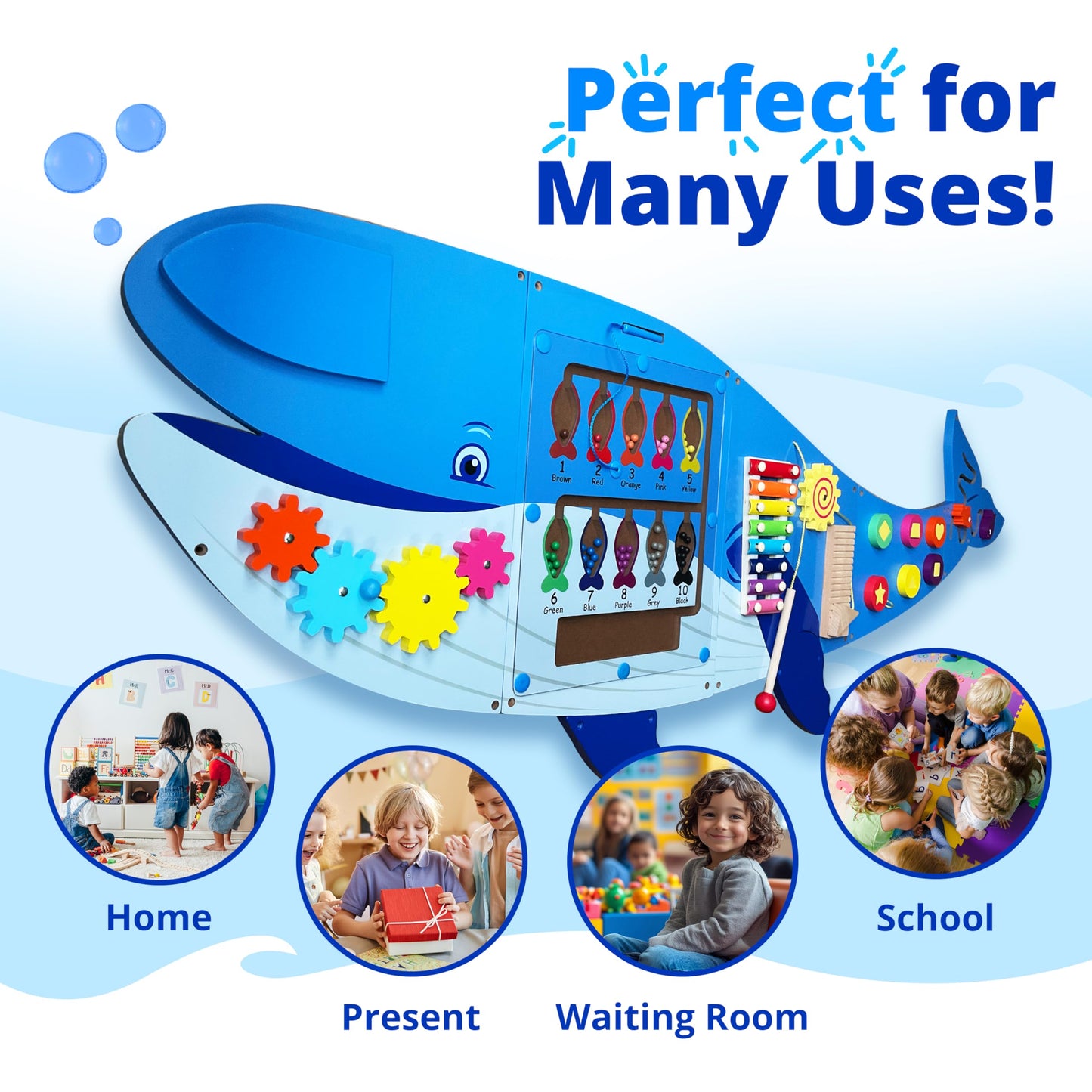 Molcey Whale Sensory Wall Panel for Kids, Includes Removable Theme Stickers, Busy Board Wall Toys for Toddlers, Activity Perfect