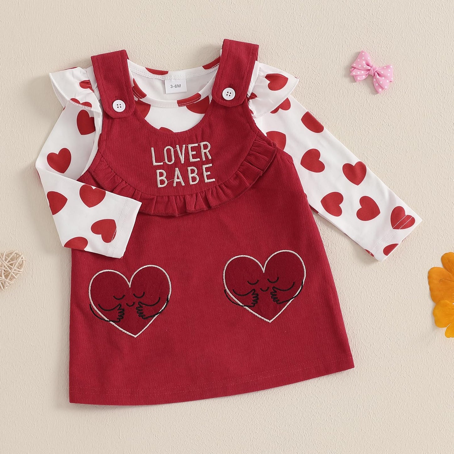 Socutebabe My First Valentine'S Day Baby Girl Outfit Newborn Onesie Romper Corduroy Skirt Lover Babe Dress Outfits Cloth (V Love