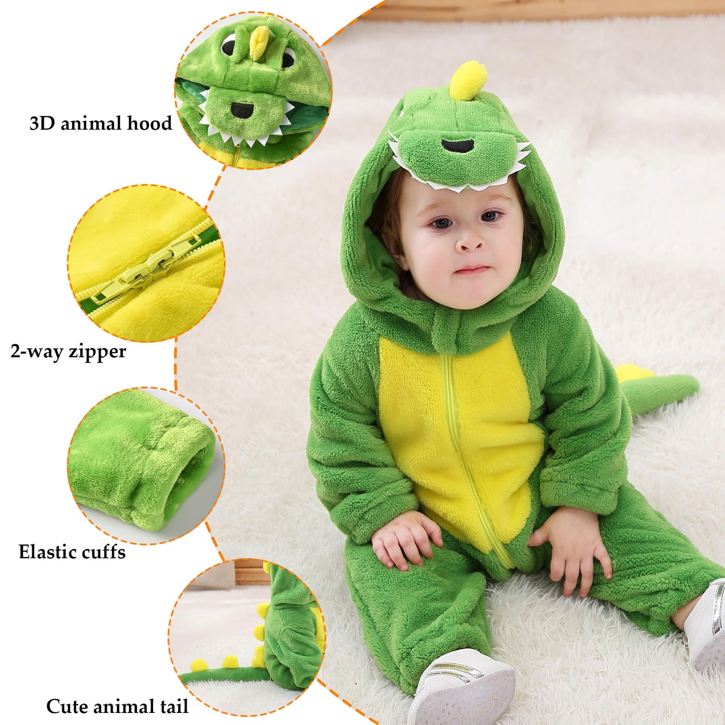 Tonwhar Infant And Toddler Halloween Cosplay Costume Kids' Animal Outfit Snowsuit(6-12 Months,Green Dinosaur)