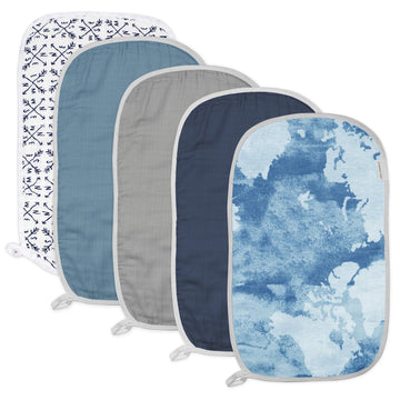 Honestbaby Baby Organic Cotton Multi-Layer Burp Cloths Multipack, Watercolor World, One Size Us