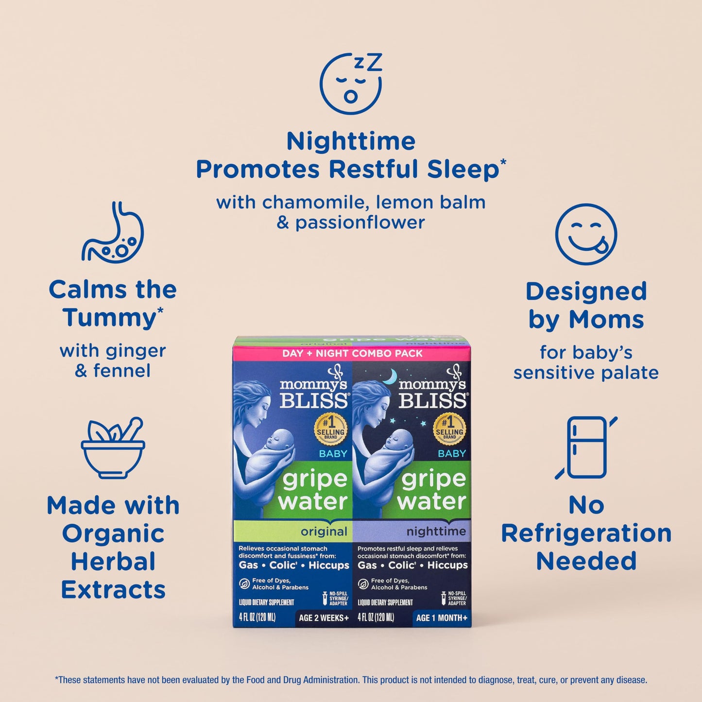 Mommy'S Bliss Gripe Water For Babies With Gas, Colic Or Stomach Discomfort Day & Night Combo