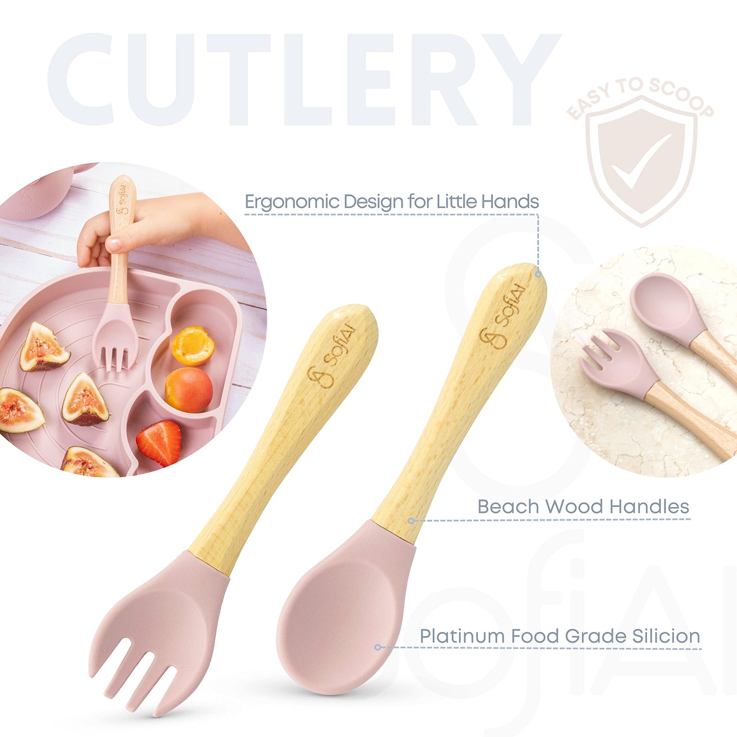 Sofial All In One Silicone Feeding Set - Safe For 6-12 Months - Non-Toxic Baby Led Weaning Supplies - Toddler Self Feeding Utens