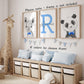 Personalized Safari Animals For Baby Boys Nursery Bedroom Unframed Set Of 3 Poster Prints, Personalized Name Blue Green Yellow B