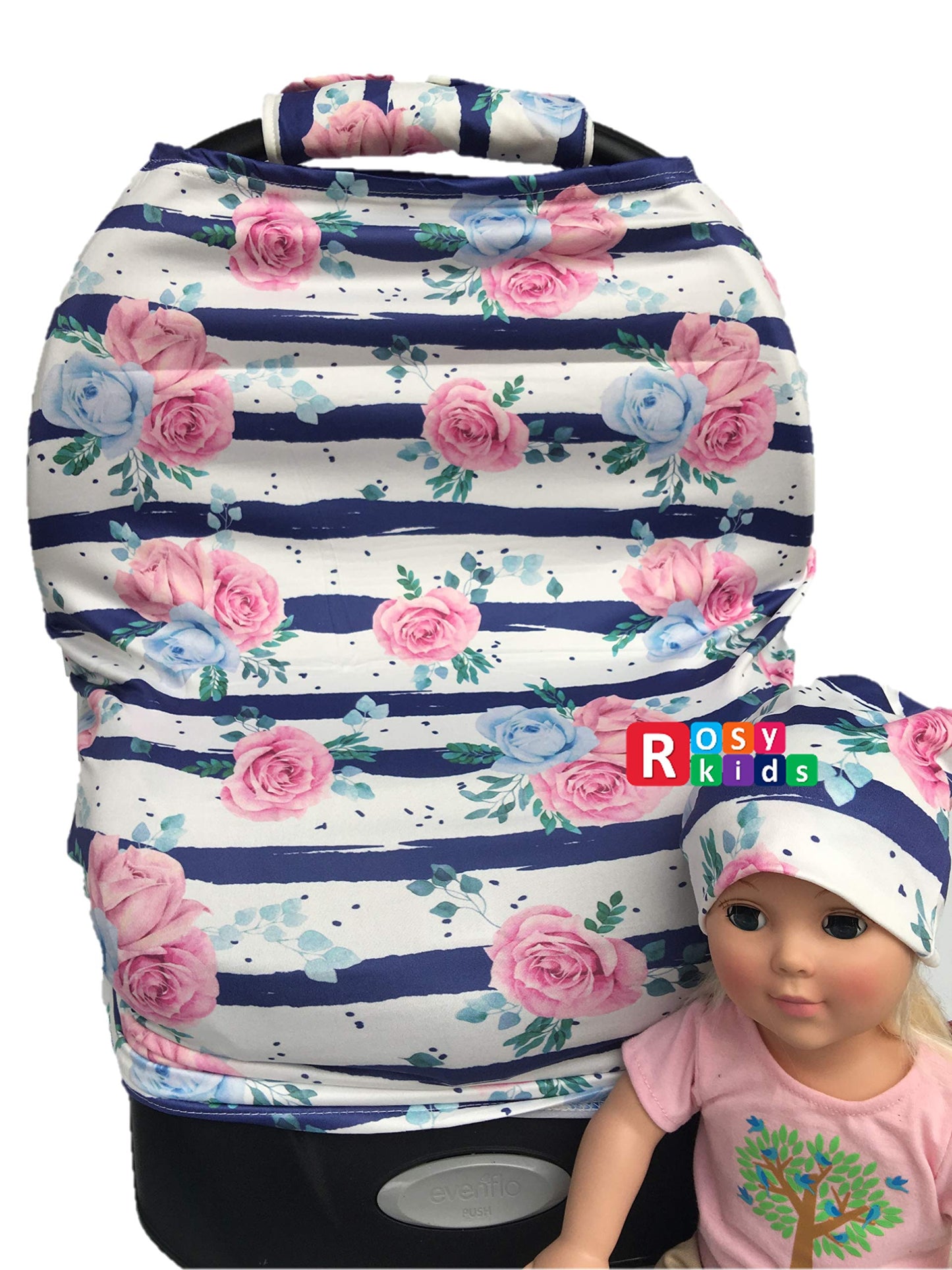 7Pc Baby Boy Baby Girl Whole Set Of Infant Car Seat Cover Canopy Hat Nursing Scarf, 01At02
