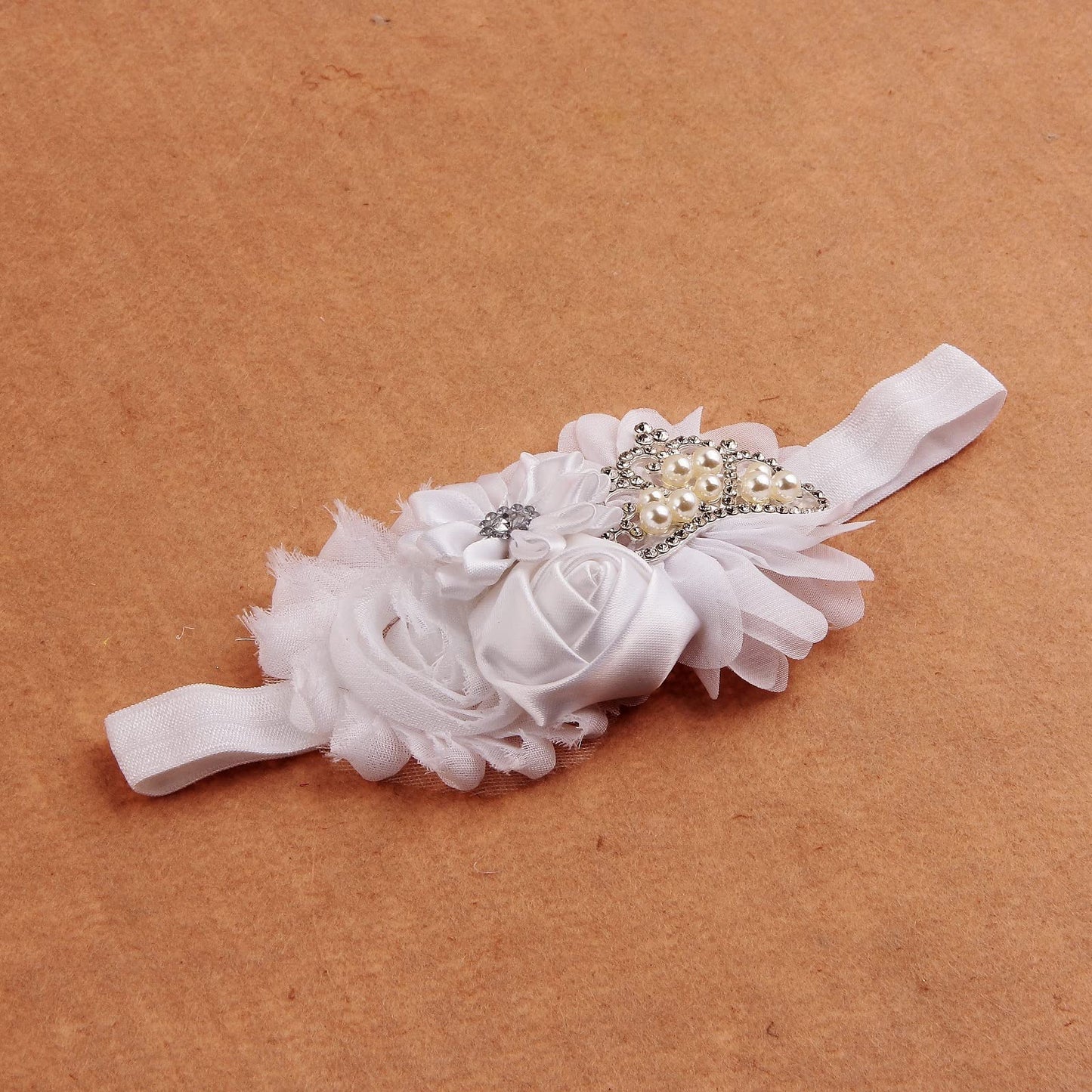 Nishine Baby Christening Headband Toddler Girls Fabric Flower Headband Tiara Stretchy Elastic In Pairs (Child, White/Pink)