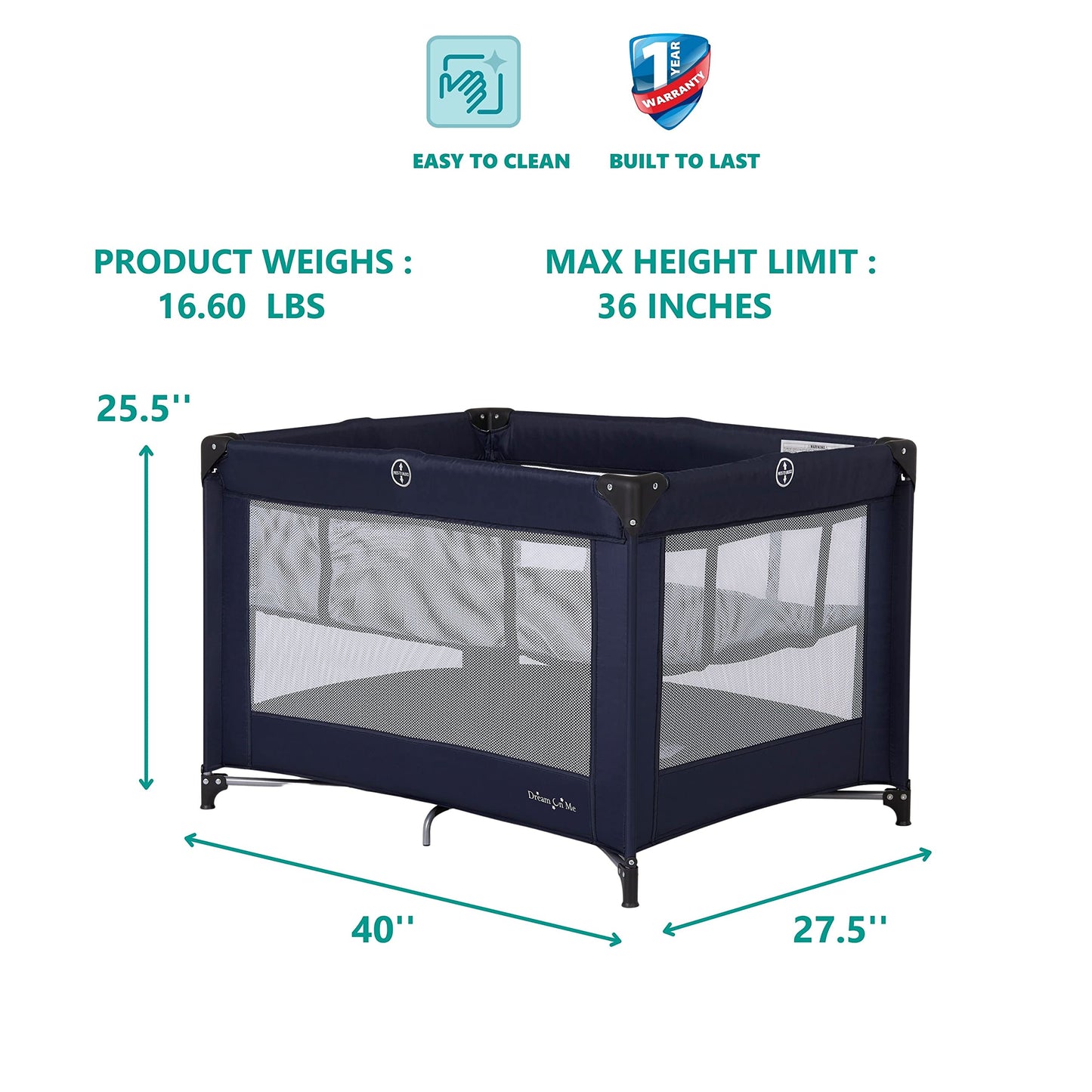Dream On Me Zazzy Portable Playard with Bassinet in Navy, Packable and Easy Setup Baby Playard, Lightweight and Portable Playard