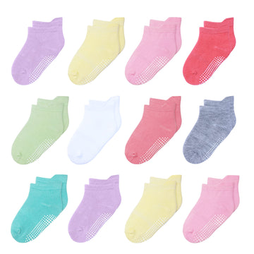 Hyzgb Toddler Socks Girls 3T-4T-5T With Grippers 12 Pairs Cotton Little Kids Non Slip Ankle Socks For Toddler Kids 3-4-5 Years O