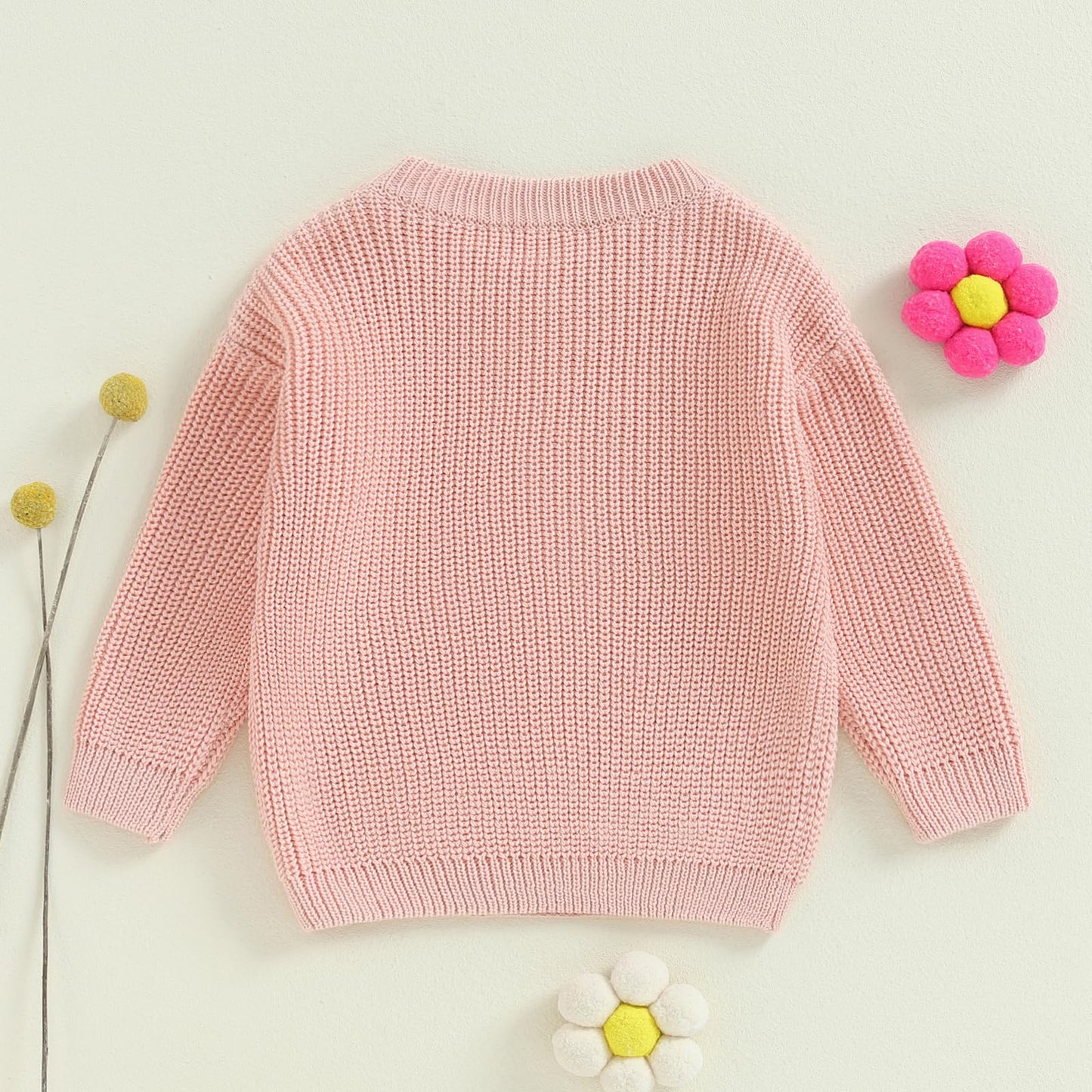Amnnchya Toddler Infant Baby Girl Knit Sweater Big Sister Little Sister Matching Outfits Long Sleeve Pullover Sweatshirt (Pink F
