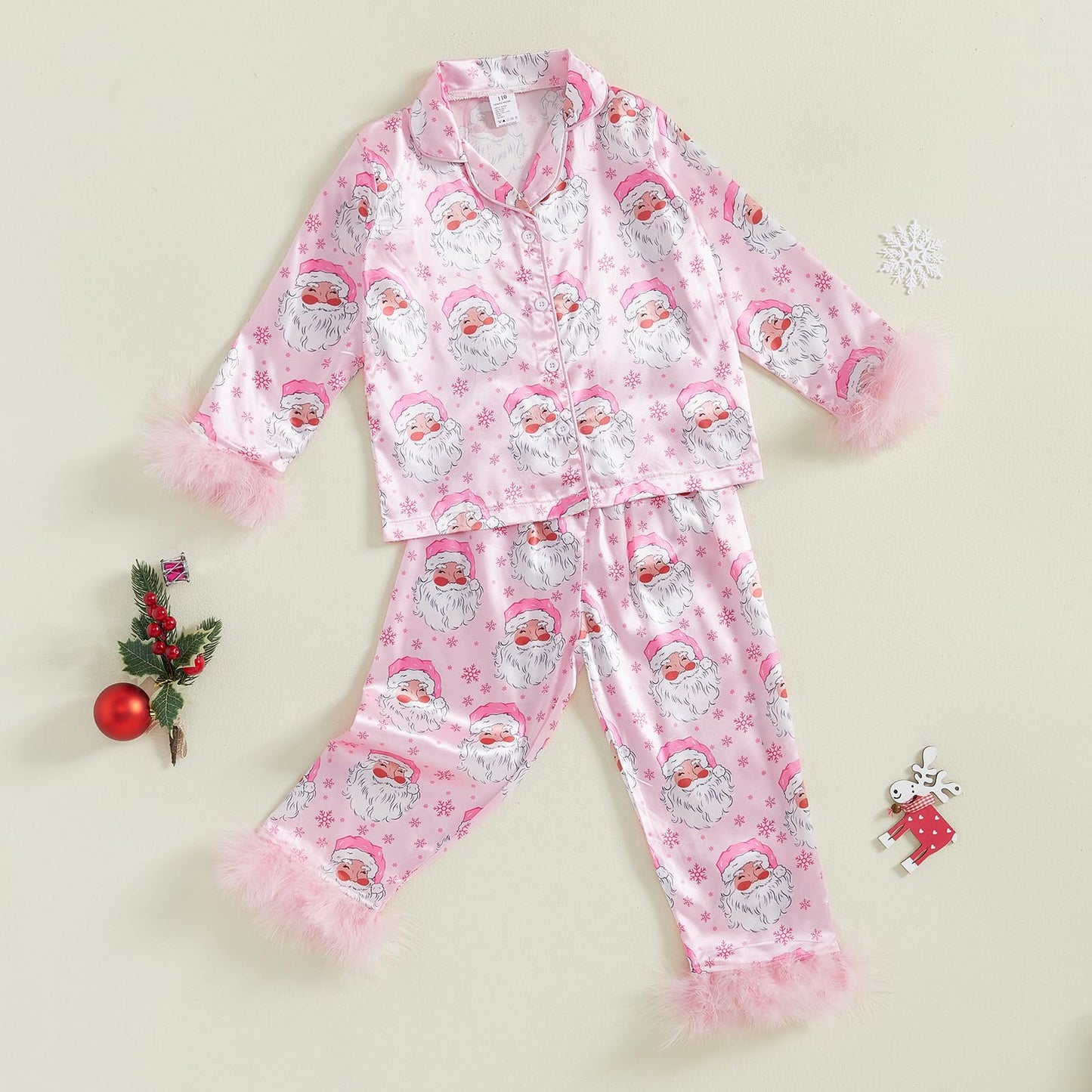Afunbaby Toddler Baby Girl Boy Silk Satin Pajamas Set Button Down Pjs Kids Long Sleeve Shirt Pants Christmas Pjs Sleepwear (Furr