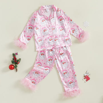 Afunbaby Toddler Baby Girl Boy Silk Satin Pajamas Set Button Down Pjs Kids Long Sleeve Shirt Pants Christmas Pjs Sleepwear (Furr
