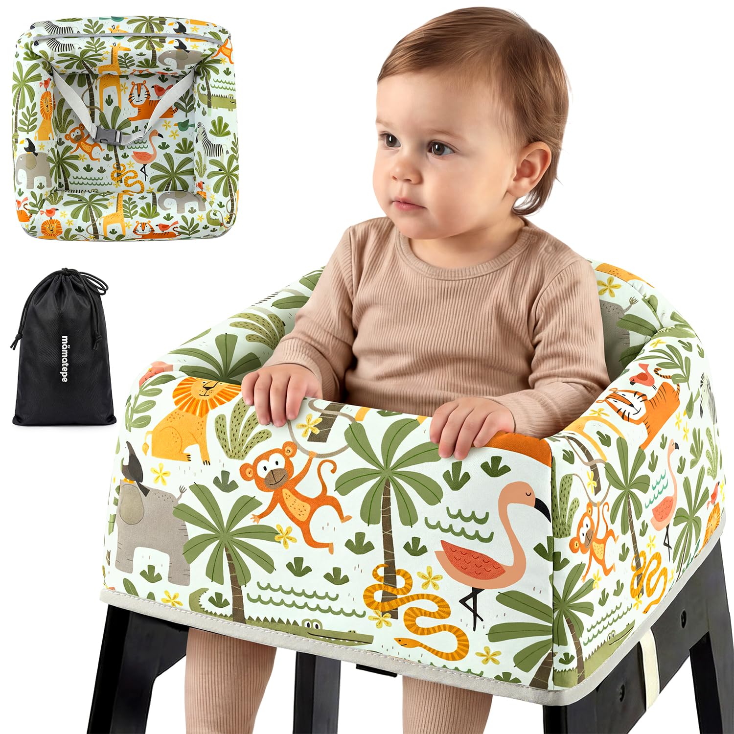 Mamatepe Baby High Chair Cover Restaurant with Strap Pads & 2-Point Harness - Machine Washable, Waterproof, Portable for Restaur