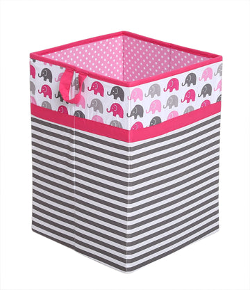 Bacati Collapsible Storage Hamper, Elephants, Pink/Grey, One Size