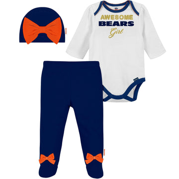 Nfl Chicago Bears Girls Bodysuit Footed Pant And Cap, Team Color, 3-6M (260043160)