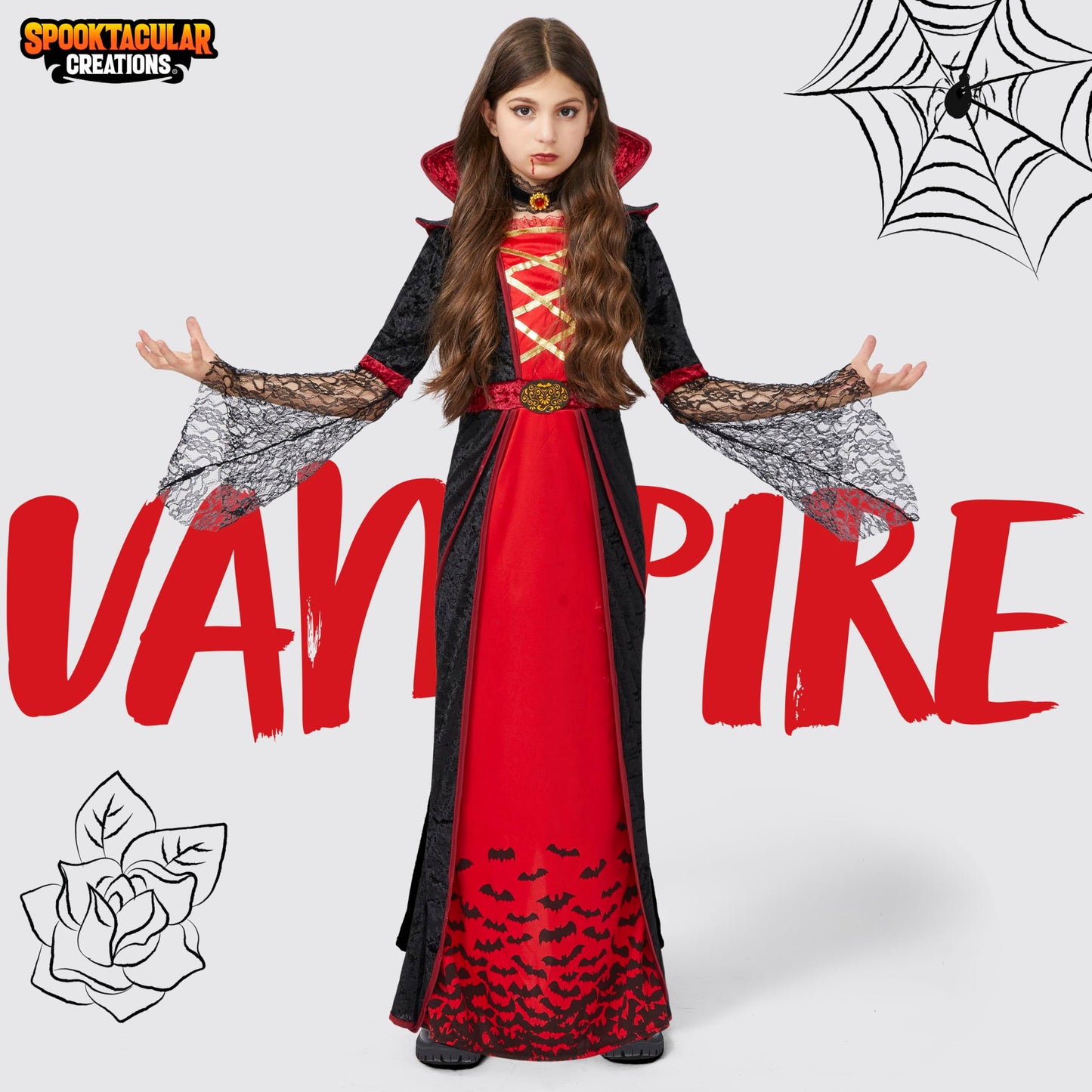 Spooktacular Creations Royal Vampire Costume For Girls Deluxe Set Halloween Gothic Victorian Vampiress Queen Dress Up Party-Xl(1