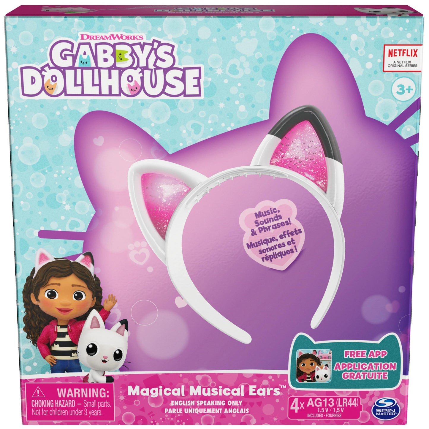 Gabbys Dollhouse, Magical Musical Cat Ears, Kids Costume with Lights, Music, Sounds & Phrases, Pretend Play Toys for Girls Ages