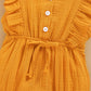Younger Tree Toddler Baby Girl Ruffled Sleeveless Romper Casual Summer Jumpsuit Cotton Linen Clothes (Button-Yellow, 6-12 Months