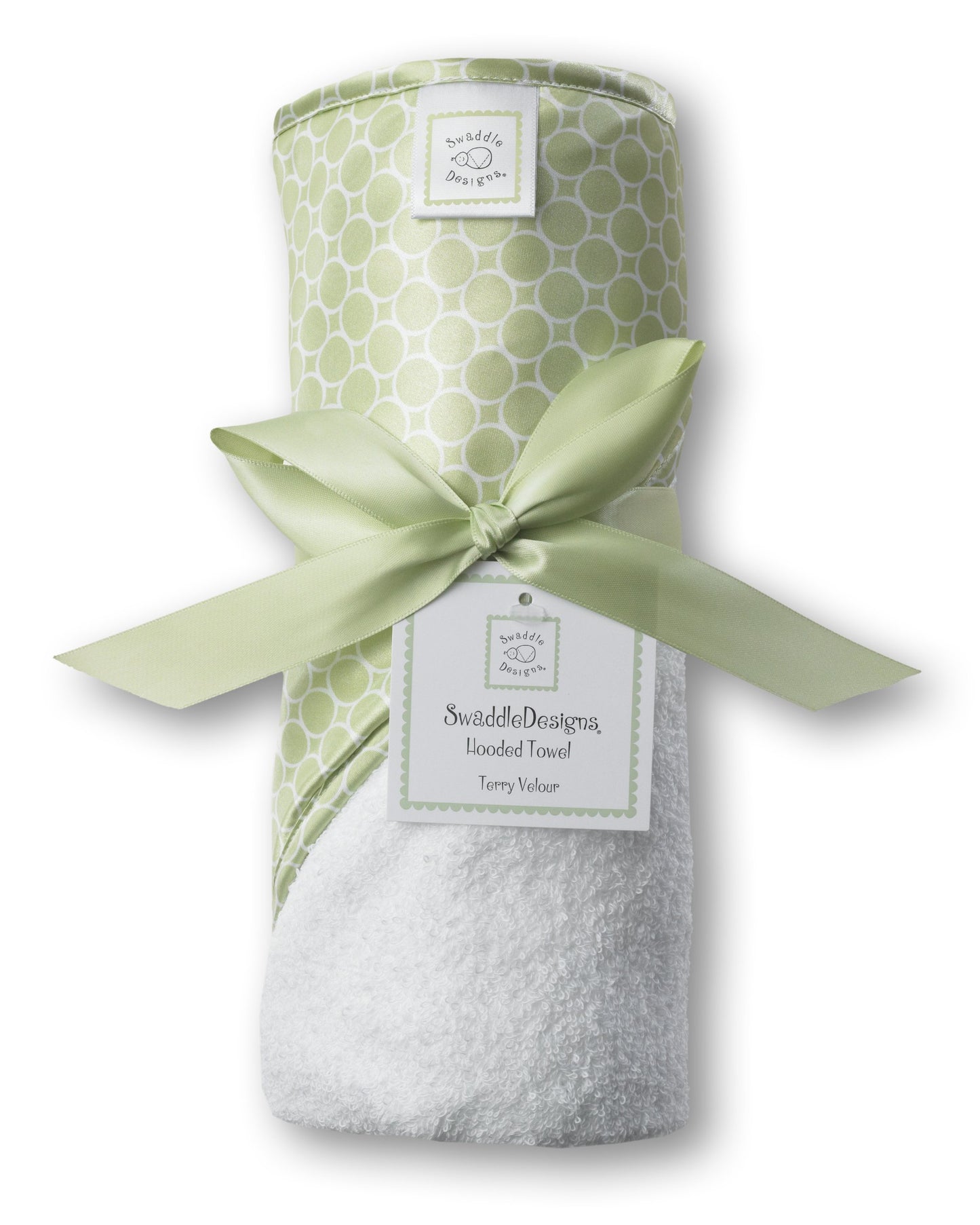 Swaddledesigns Cotton Terry Velour Hooded Towel For Baby/Toddler, Absorbent With Satin Trim, Absorbent With Satin Trim, Kiwi Min