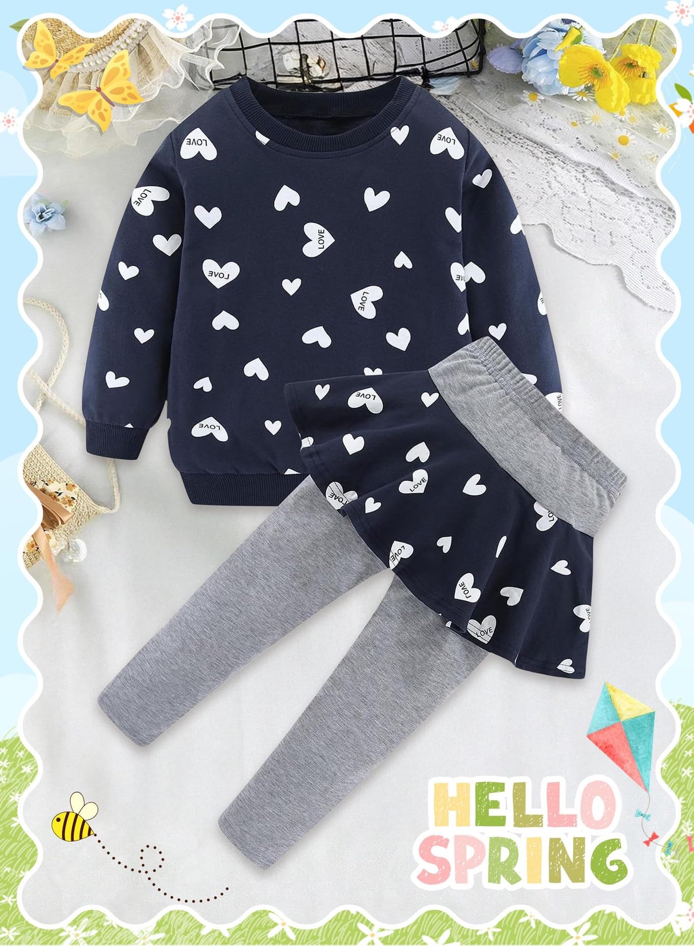 Bomdeals Adorable Cute Toddler Baby Girls Clothes Set,Long Sleeve T-Shirt +Pants Outfit(Age(5T), Navy)