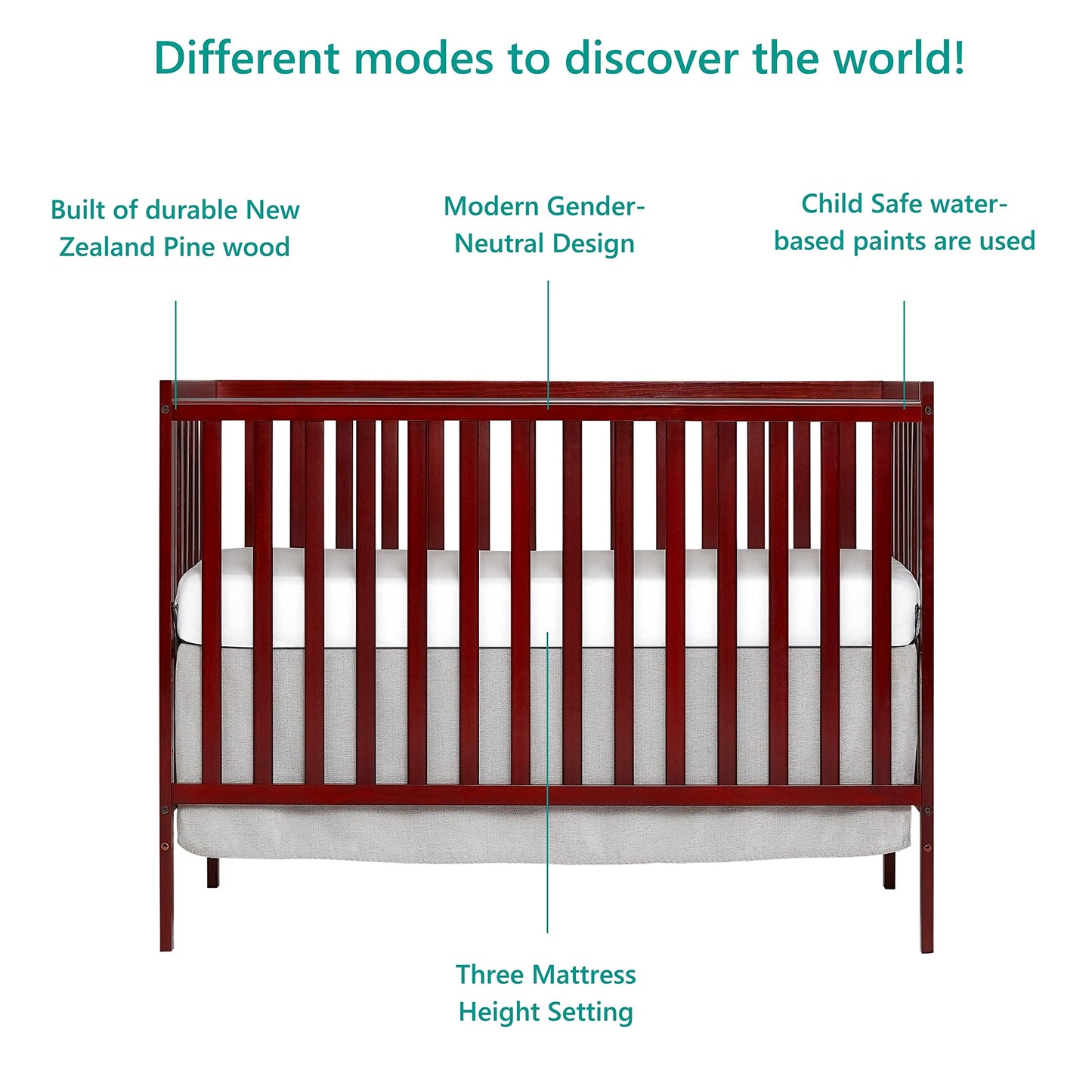 Dream On Me Synergy 5-in-1 Convertible Full-Size Baby Crib - Cherry, Greenguard Gold & JPMA Certified, Converts to Toddler Bed,