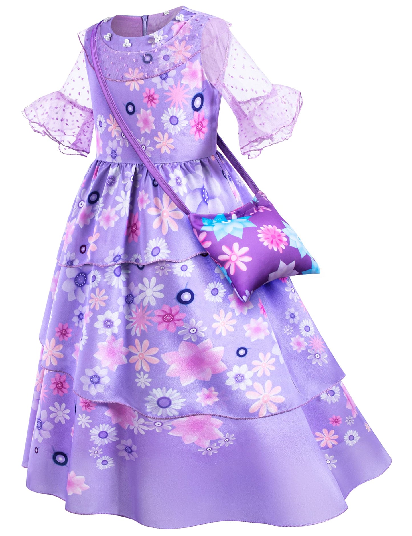 Kaisebile Princess Costume Dress For Girls Birthday Halloween Party Dress Up With Bag,Leis Necklace Headband 3T 4T