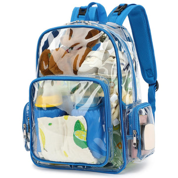 Yusudan Clear Diaper Bag Backpack for Baby Girls Boys, Mom Nappy Changing Bags for Women (Blue)