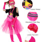 Somsoc 13 Pieces Kids 80S Costume Accessories Set Girl'S 80S Cosplay T-Shirt Tutu Outfit Headband Necklace Gloves Leg Warmer