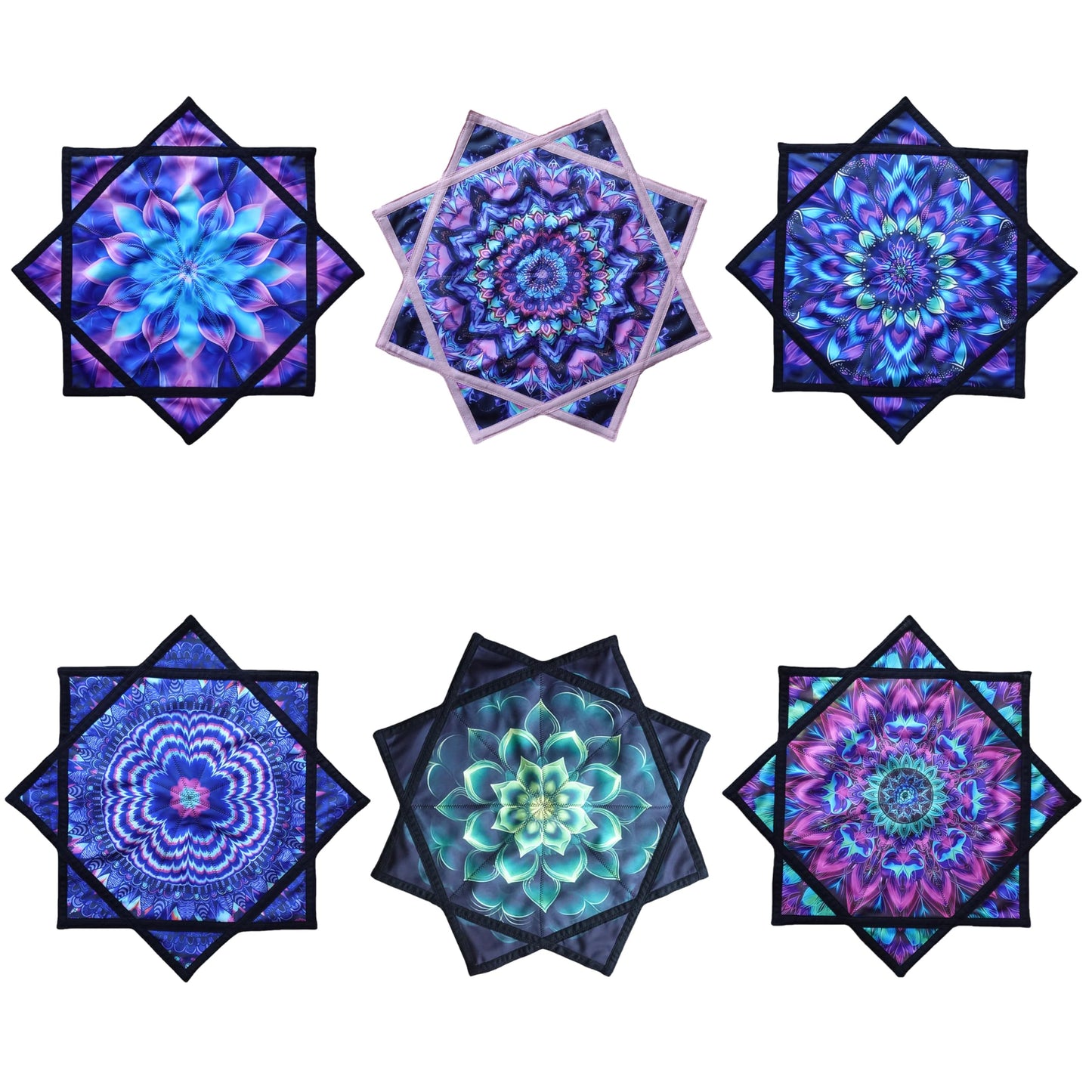 BVCY Flow Star(UV Reactive) Spinning Cloth Beginners Juggling and Skill Toy Easy to Rotate Double Sided Printing Dapo Star Blue&