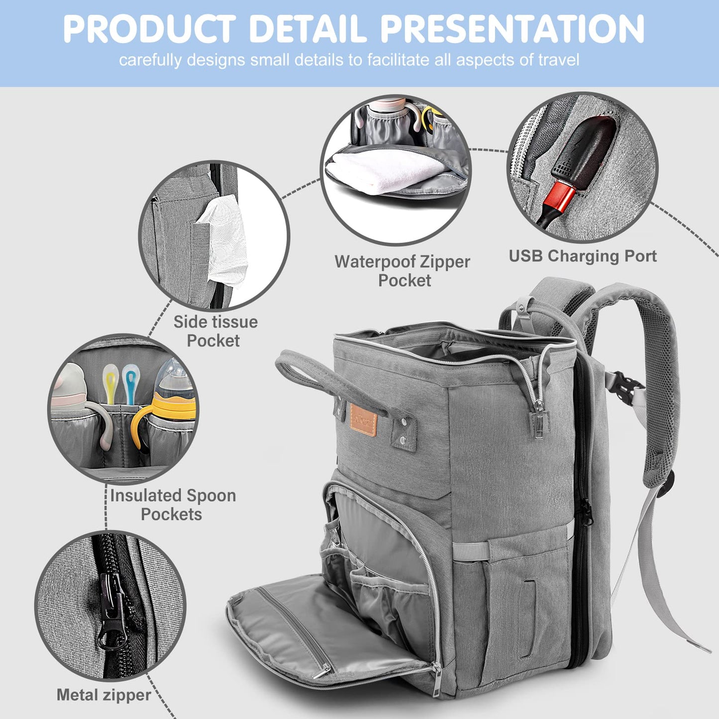 Lexiroman Diaper Bag Backpack Large Capacity Diaper Bag With Changing Pad For Boy Girl Travel For Moms Dads Baby Registry Search